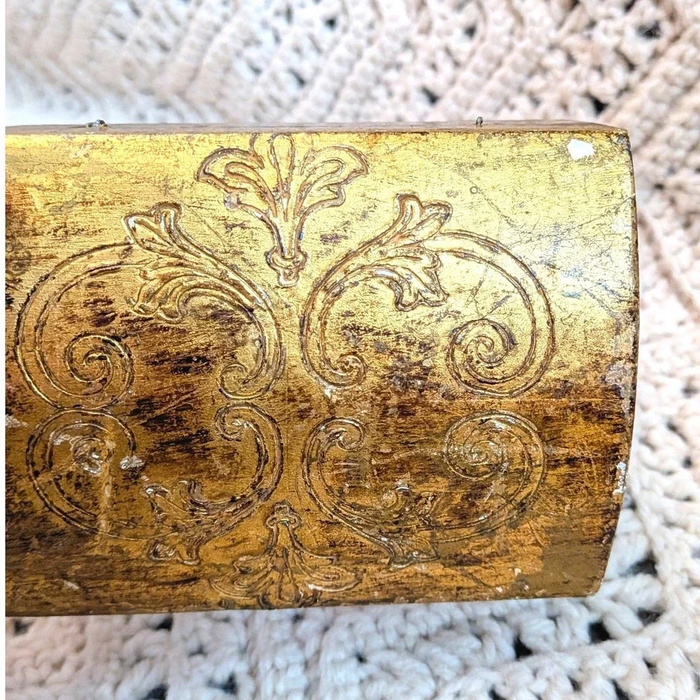 Vintage Florentine Wood Jewelry Box Gold Gilt Domed Trinket Chest Made in Italy
